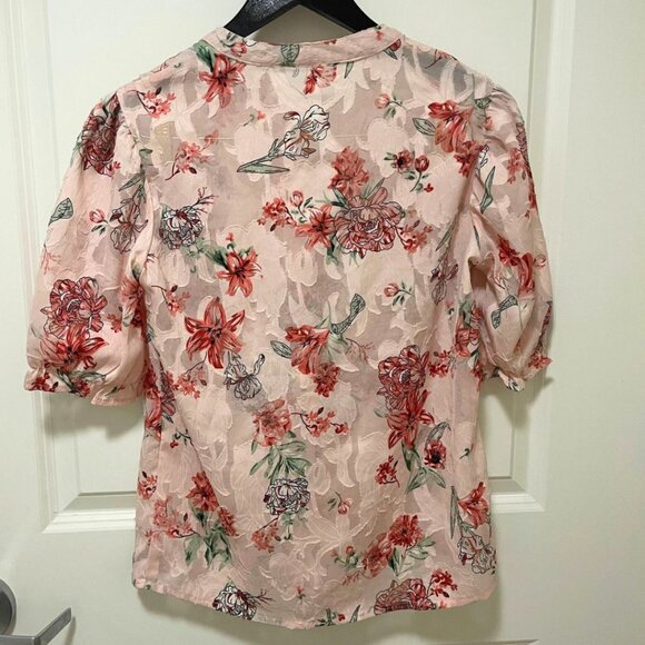 Bundle It! Max Pink Floral Print Mandarin Collar Shirt Style Women's Top Size M - Picture 6 of 9